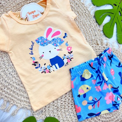 Conj. Blusa Coelhinha Be Kind e Short - Amarelo e Azul